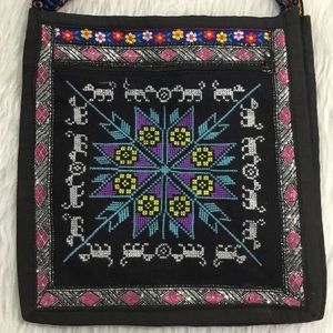 Crossbody Boho cross stitch handmade fabric cute artisan purse